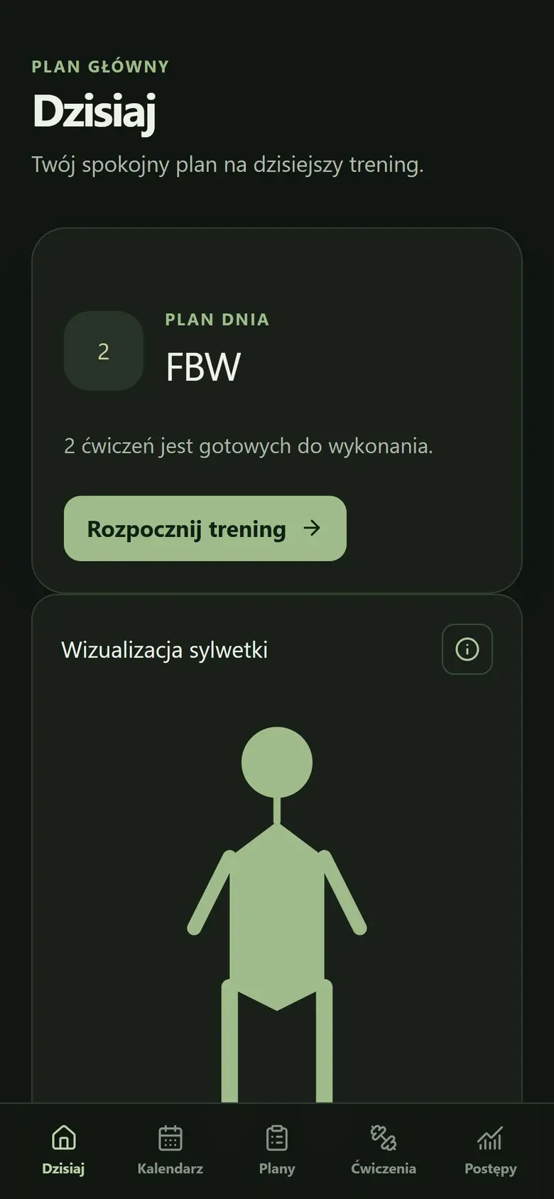 GymTracker na telefonie: dzisiejszy plan