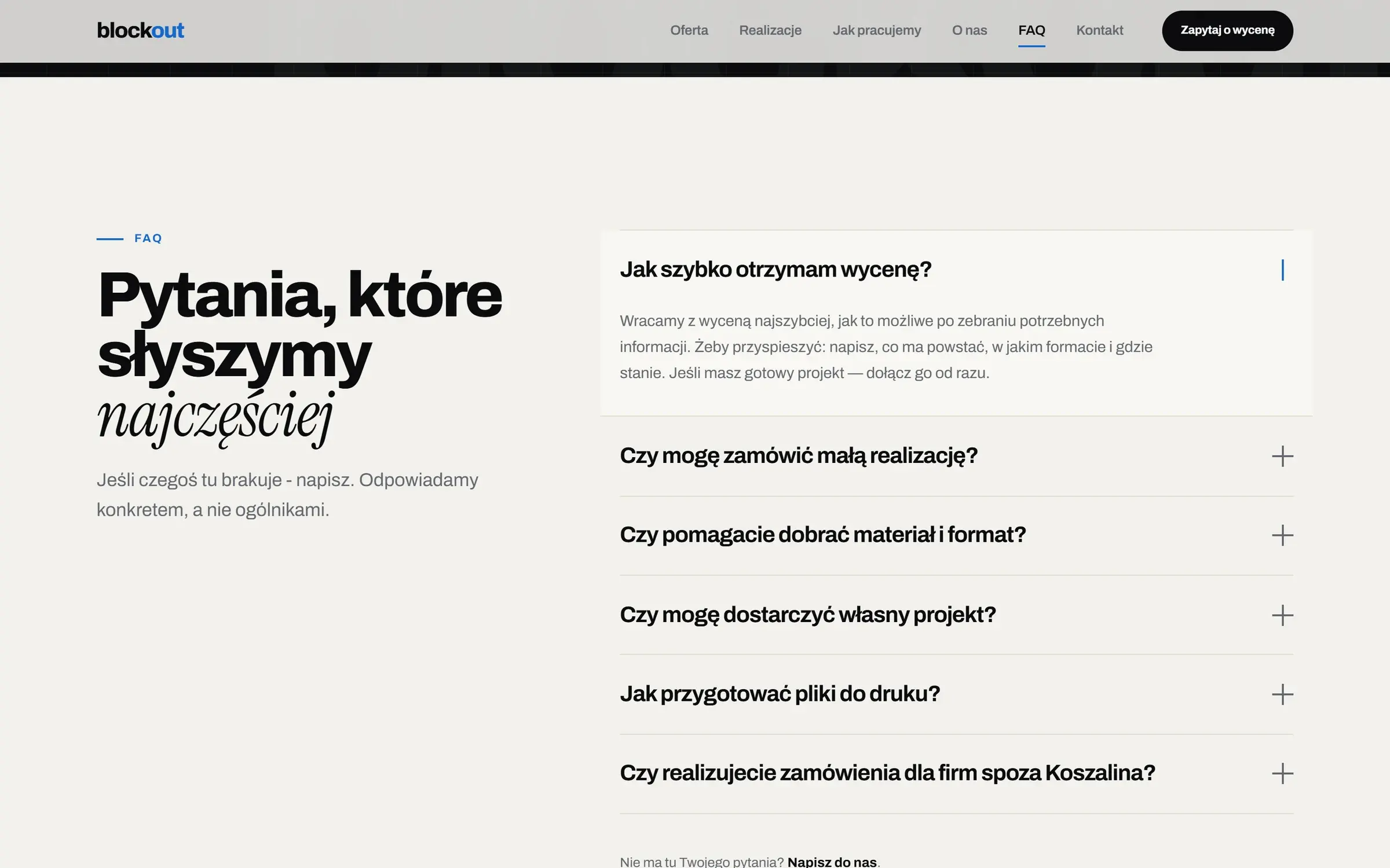 Sekcja FAQ z rozwijanymi pytaniami